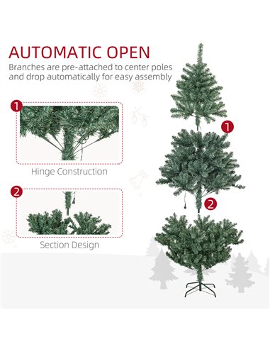 HOMCOM 6' Artificial Prelit Christmas Trees Holiday Décor with Warm White LED Lights, Decoration, Banner, Tag, Ball