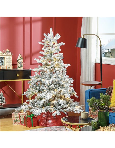 HOMCOM 5ft Bushy Snow-Flocked Artificial Christmas Tree, with LED Lights - pic 201501 | FastDaddyshop