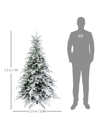HOMCOM 5ft Bushy Snow-Flocked Artificial Christmas Tree, with LED Lights
