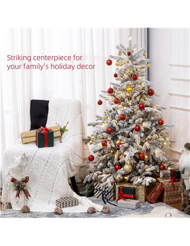 HOMCOM 5ft Bushy Snow-Flocked Artificial Christmas Tree, with LED Lights