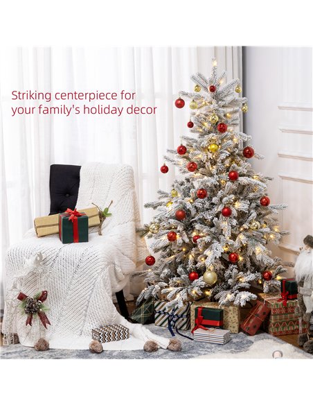 HOMCOM 5ft Bushy Snow-Flocked Artificial Christmas Tree, with LED Lights - pic 201503 | FastDaddyshop