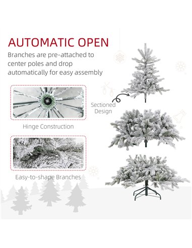 HOMCOM 5ft Bushy Snow-Flocked Artificial Christmas Tree, with LED Lights