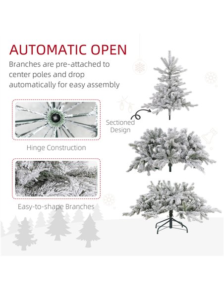 HOMCOM 5ft Bushy Snow-Flocked Artificial Christmas Tree, with LED Lights - pic 201506 | FastDaddyshop