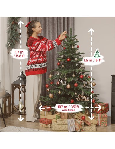 HOMCOM 5ft Artificial Christmas Tree with Realistic Branches, Easy Assembly - Green
