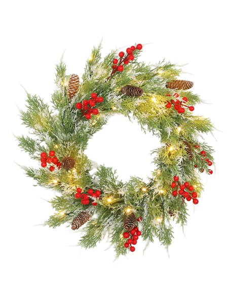 HOMCOM 60 cm Prelit Christmas Wreath, Door Wreath with Realistic Branches, 30 Warm White LEDs, Timer, Battery Operated - pic 201545 | FastDaddyshop