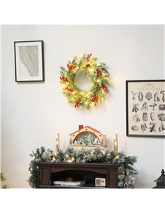 HOMCOM 60 cm Prelit Christmas Wreath, Door Wreath with Realistic Branches, 30 Warm White LEDs, Timer, Battery Operated 2