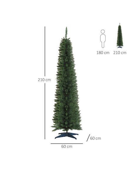 HOMCOM 7ft Unlit Artificial Christmas Tree, Pencil Slim Xmas Tree with Solid Stand and Realistic Branches, Green - pic 201556 | FastDaddyshop