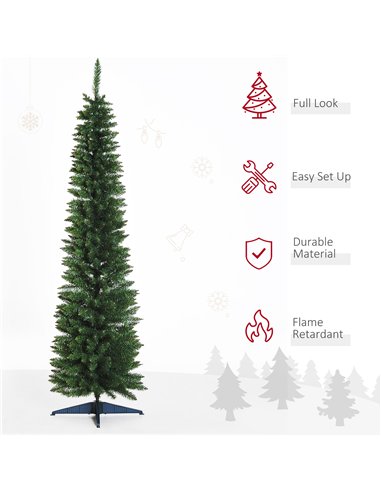 HOMCOM 7ft Unlit Artificial Christmas Tree, Pencil Slim Xmas Tree with Solid Stand and Realistic Branches, Green