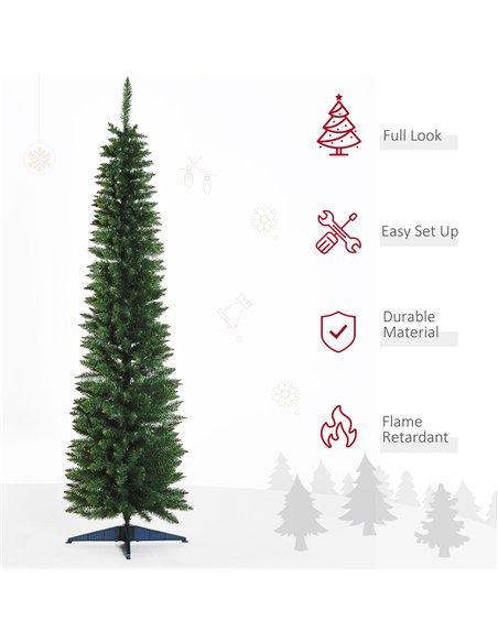 HOMCOM 7ft Unlit Artificial Christmas Tree, Pencil Slim Xmas Tree with Solid Stand and Realistic Branches, Green - pic 201557 | FastDaddyshop
