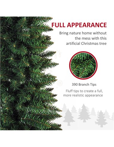 HOMCOM 7ft Unlit Artificial Christmas Tree, Pencil Slim Xmas Tree with Solid Stand and Realistic Branches, Green