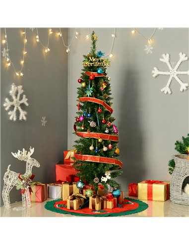 HOMCOM 5ft Unlit Artificial Christmas Tree, Pencil Slim Xmas Tree with Solid Stand and Realistic Branches, Green