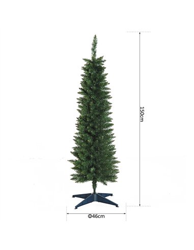 HOMCOM 5ft Unlit Artificial Christmas Tree, Pencil Slim Xmas Tree with Solid Stand and Realistic Branches, Green