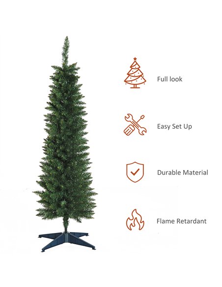 HOMCOM 5ft Unlit Artificial Christmas Tree, Pencil Slim Xmas Tree with Solid Stand and Realistic Branches, Green - pic 201566 | FastDaddyshop