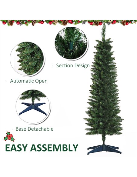 HOMCOM 5ft Unlit Artificial Christmas Tree, Pencil Slim Xmas Tree with Solid Stand and Realistic Branches, Green - pic 201567 | FastDaddyshop
