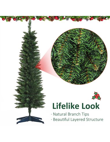 HOMCOM 5ft Unlit Artificial Christmas Tree, Pencil Slim Xmas Tree with Solid Stand and Realistic Branches, Green