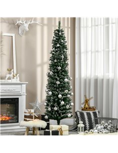 HOMCOM 6FT Artificial Snow Dipped Christmas Tree Xmas Pencil Tree Holiday Home Indoor Decoration with Foldable Black Stand, Gree 2
