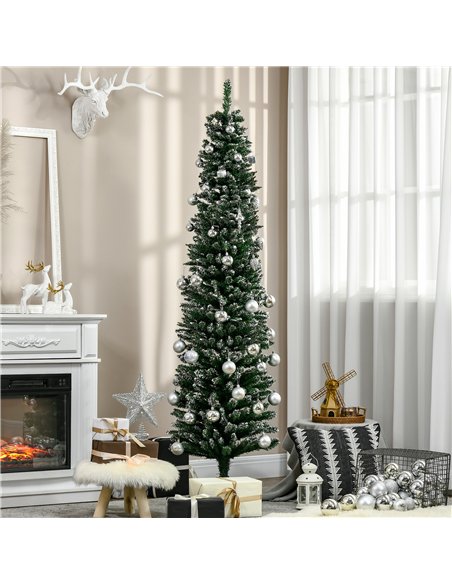 HOMCOM 6FT Artificial Snow Dipped Christmas Tree Xmas Pencil Tree Holiday Home Indoor Decoration with Foldable Black Stand, Gree - pic 201573 | FastDaddyshop