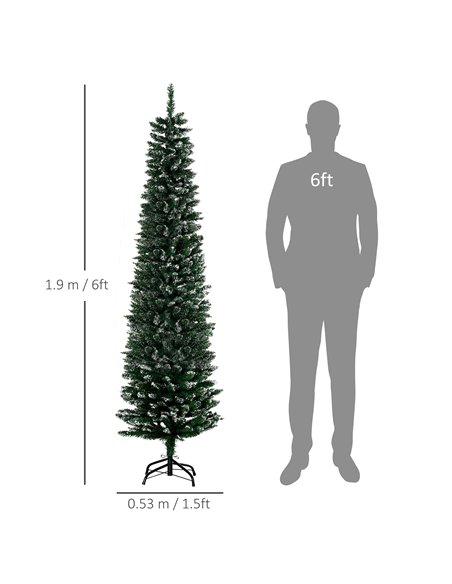 HOMCOM 6FT Artificial Snow Dipped Christmas Tree Xmas Pencil Tree Holiday Home Indoor Decoration with Foldable Black Stand, Gree - pic 201574 | FastDaddyshop
