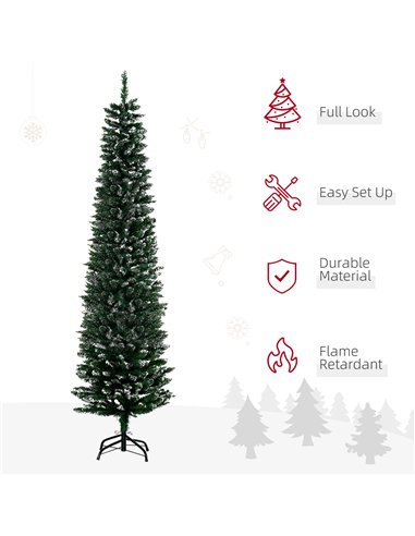 HOMCOM 6FT Artificial Snow Dipped Christmas Tree Xmas Pencil Tree Holiday Home Indoor Decoration with Foldable Black Stand, Gree