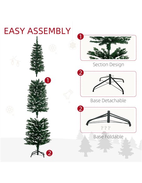 HOMCOM 6FT Artificial Snow Dipped Christmas Tree Xmas Pencil Tree Holiday Home Indoor Decoration with Foldable Black Stand, Gree - pic 201576 | FastDaddyshop