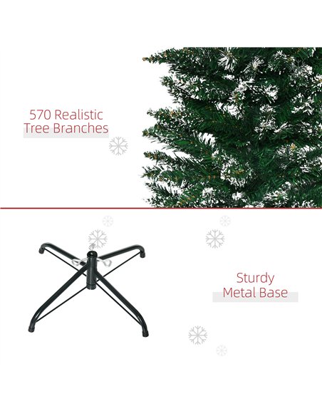 HOMCOM 6FT Artificial Snow Dipped Christmas Tree Xmas Pencil Tree Holiday Home Indoor Decoration with Foldable Black Stand, Gree - pic 201578 | FastDaddyshop