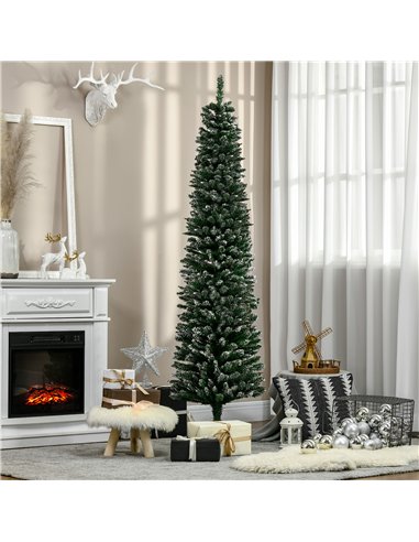 HOMCOM 6FT Artificial Snow Dipped Christmas Tree Xmas Pencil Tree Holiday Home Indoor Decoration with Foldable Black Stand, Gree