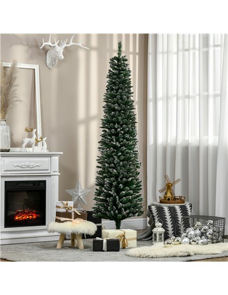 HOMCOM 6FT Artificial Snow Dipped Christmas Tree Xmas Pencil Tree Holiday Home Indoor Decoration with Foldable Black Stand, Gree - pic 201579 | FastDaddyshop