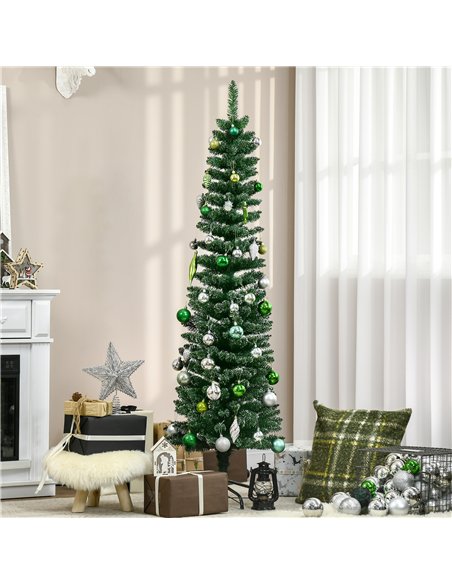 HOMCOM 5.5FT Artificial Snow Dipped Christmas Tree Xmas Pencil Tree Holiday Home Indoor Decoration with Foldable Black Stand, Gr - pic 201582 | FastDaddyshop