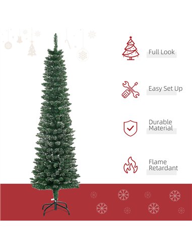 HOMCOM 5.5FT Artificial Snow Dipped Christmas Tree Xmas Pencil Tree Holiday Home Indoor Decoration with Foldable Black Stand, Gr