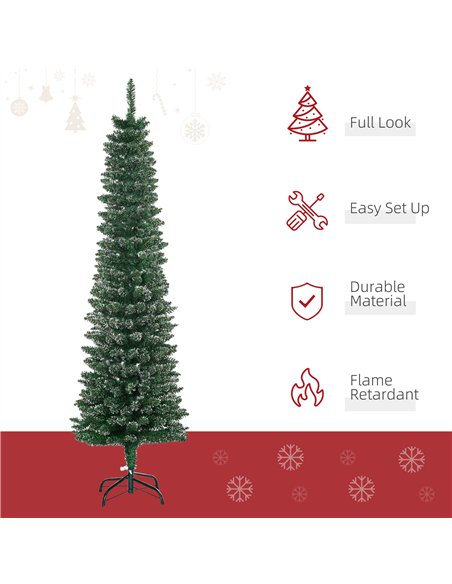 HOMCOM 5.5FT Artificial Snow Dipped Christmas Tree Xmas Pencil Tree Holiday Home Indoor Decoration with Foldable Black Stand, Gr - pic 201584 | FastDaddyshop