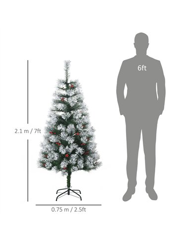 HOMCOM Indoor Christmas Tree Artificial Berry Xmas Decoration with Metal Stand and 184 Tips (5FT(150CM))