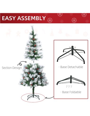 HOMCOM Indoor Christmas Tree Artificial Berry Xmas Decoration with Metal Stand and 184 Tips (5FT(150CM))