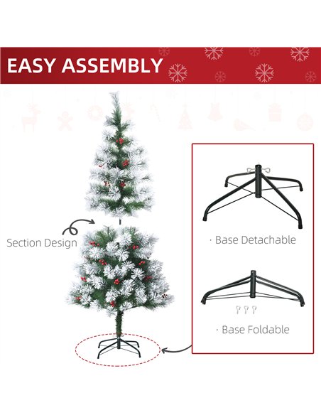 HOMCOM Indoor Christmas Tree Artificial Berry Xmas Decoration with Metal Stand and 184 Tips (5FT(150CM)) - pic 201595 | FastDaddyshop