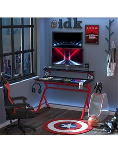 HOMCOM Ergonomics Gaming Desk, Computer Table with Cup & Speaker, Black-Red 2
