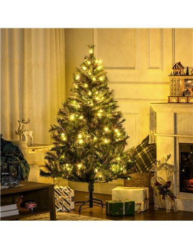 HOMCOM 1.5m 5ft Pre-Lit Christmas Tree Artificial Spruce Xmas Tree Warm White LED Holiday Décor with Metal Stand