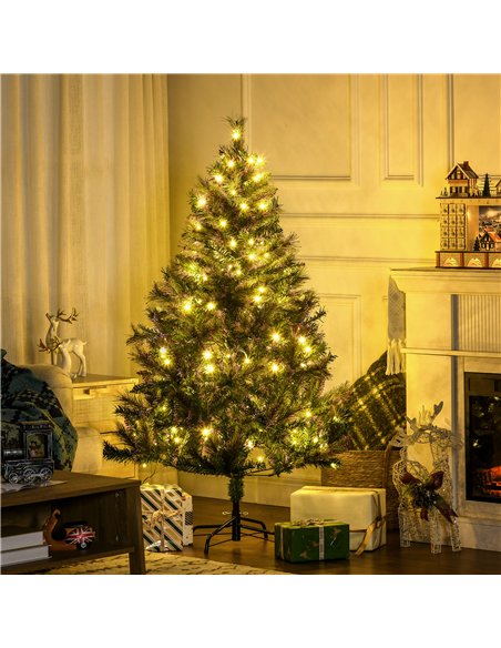 HOMCOM 1.5m 5ft Pre-Lit Christmas Tree Artificial Spruce Xmas Tree Warm White LED Holiday Décor with Metal Stand - pic 201600 | FastDaddyshop