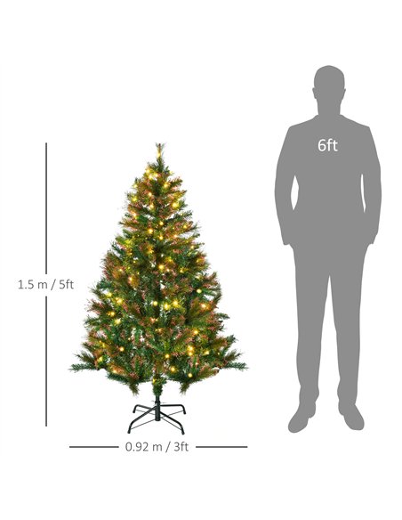 HOMCOM 1.5m 5ft Pre-Lit Christmas Tree Artificial Spruce Xmas Tree Warm White LED Holiday Décor with Metal Stand - pic 201601 | FastDaddyshop