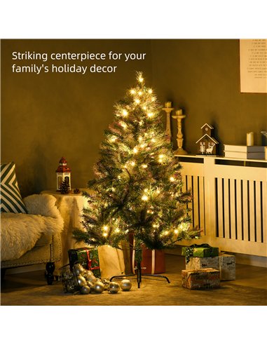 HOMCOM 1.5m 5ft Pre-Lit Christmas Tree Artificial Spruce Xmas Tree Warm White LED Holiday Décor with Metal Stand