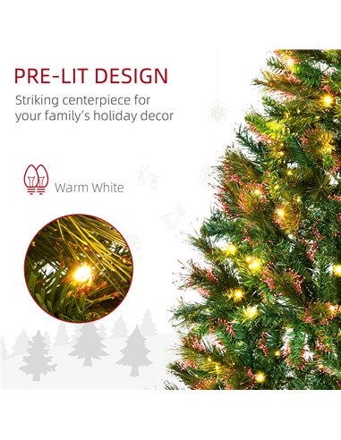 HOMCOM 1.5m 5ft Pre-Lit Christmas Tree Artificial Spruce Xmas Tree Warm White LED Holiday Décor with Metal Stand