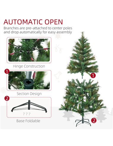 HOMCOM 1.5m 5ft Pre-Lit Christmas Tree Artificial Spruce Xmas Tree Warm White LED Holiday Décor with Metal Stand