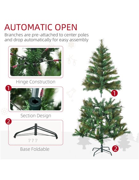HOMCOM 1.5m 5ft Pre-Lit Christmas Tree Artificial Spruce Xmas Tree Warm White LED Holiday Décor with Metal Stand - pic 201604 | FastDaddyshop