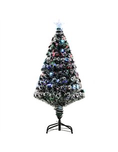 HOMCOM 4ft Artificial Prelit Christmas Tree, Snow Xmas Tree with Colourful LED Lighting Fiber Optics, Green White