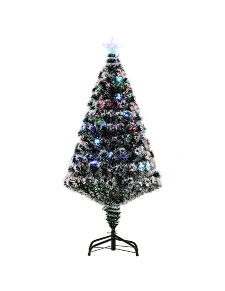 HOMCOM 4ft Artificial Prelit Christmas Tree, Snow Xmas Tree with Colourful LED Lighting Fiber Optics, Green White - pic 201608 | FastDaddyshop