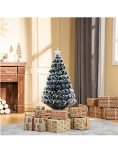HOMCOM 4ft Artificial Prelit Christmas Tree, Snow Xmas Tree with Colourful LED Lighting Fiber Optics, Green White 2