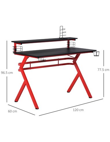 HOMCOM Ergonomics Gaming Desk, Computer Table with Cup & Speaker, Black-Red