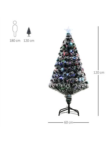 HOMCOM 4ft Artificial Prelit Christmas Tree, Snow Xmas Tree with Colourful LED Lighting Fiber Optics, Green White