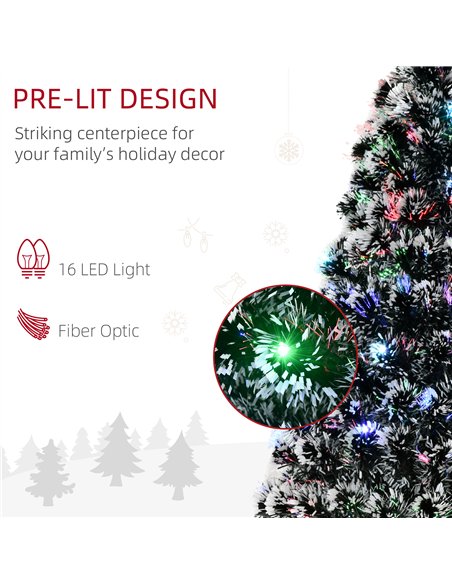 HOMCOM 4ft Artificial Prelit Christmas Tree, Snow Xmas Tree with Colourful LED Lighting Fiber Optics, Green White - pic 201611 | FastDaddyshop