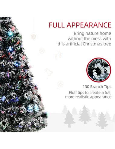 HOMCOM 4ft Artificial Prelit Christmas Tree, Snow Xmas Tree with Colourful LED Lighting Fiber Optics, Green White