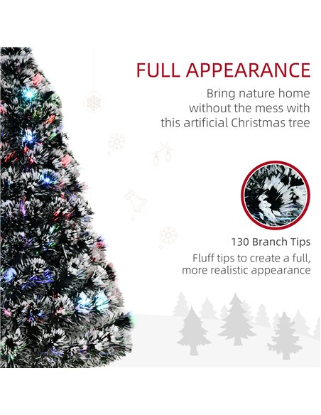 HOMCOM 4ft Artificial Prelit Christmas Tree, Snow Xmas Tree with Colourful LED Lighting Fiber Optics, Green White - pic 201612 | FastDaddyshop