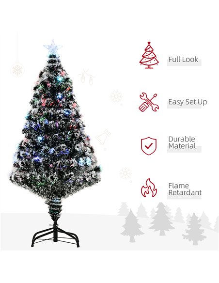 HOMCOM 4ft Artificial Prelit Christmas Tree, Snow Xmas Tree with Colourful LED Lighting Fiber Optics, Green White - pic 201613 | FastDaddyshop
